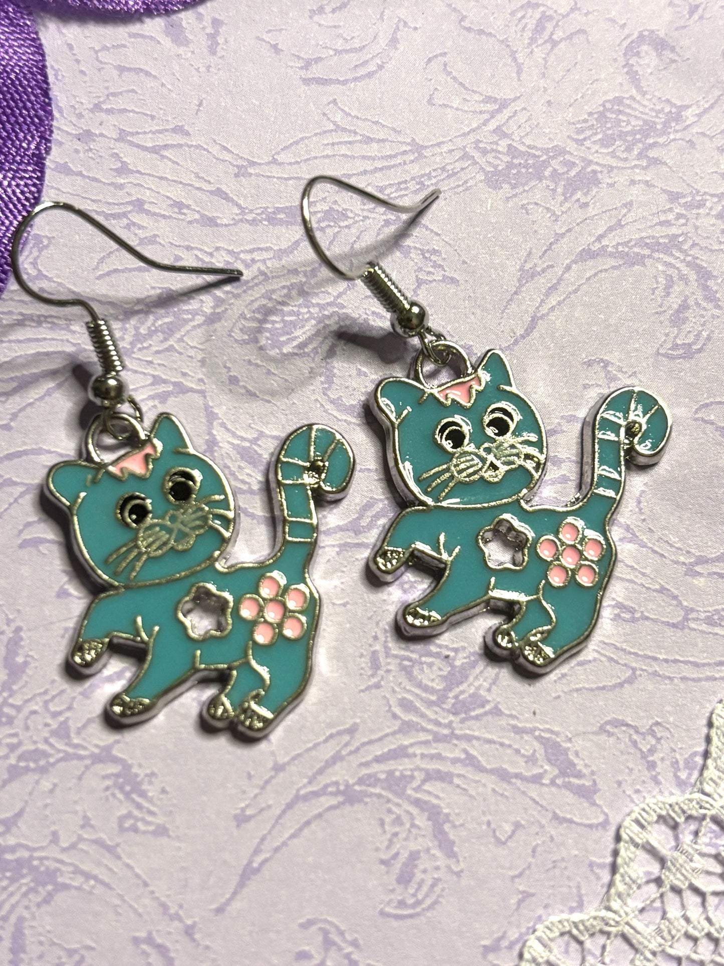 Funny Cat Earrings Enamel Cat Jewelry Silver Plated Lightweight Hypoallergenic Hooks Humorous Gift for Cat Lovers in Bold Fun Colors