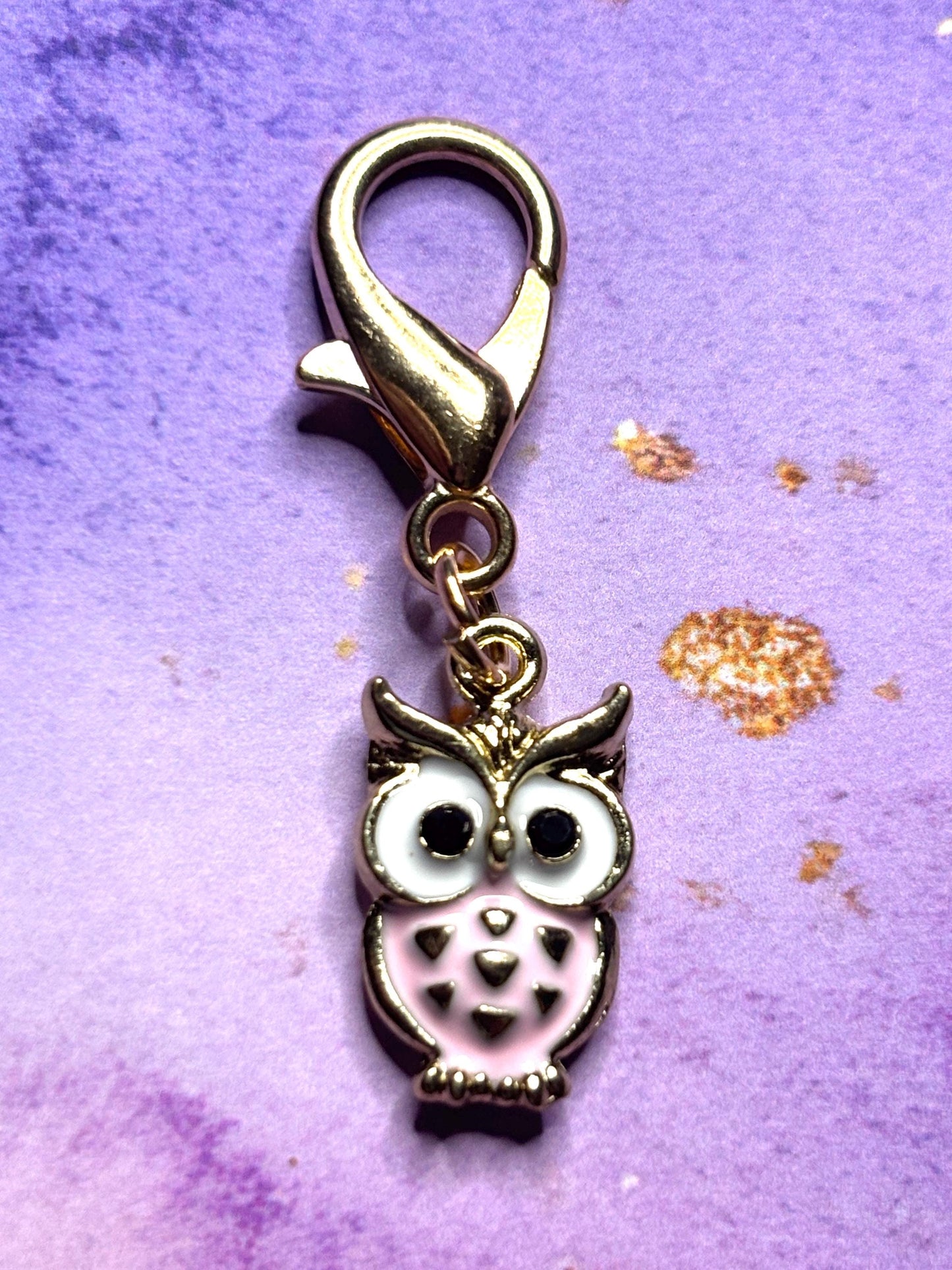 Colorful Owl Purse Charm Enamel Owl Bag Charm Cute Owl Keychain Zipper Pull Colorful Owl Gift Gold Lobster Clasp Woodland Creature gift