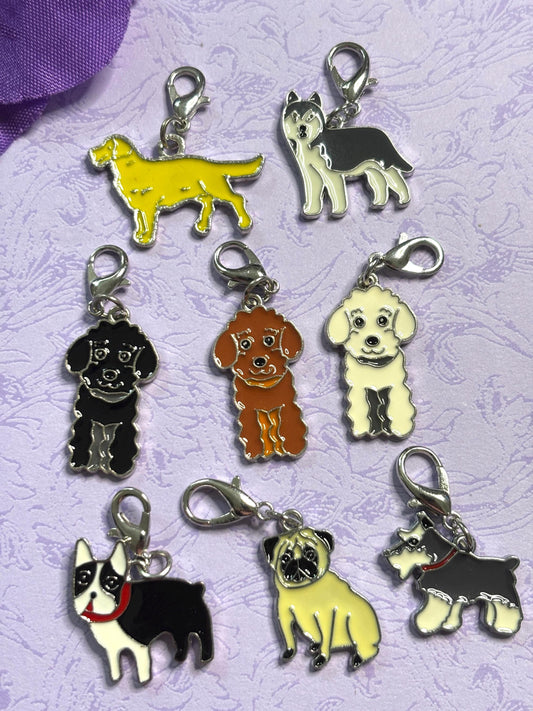 Dog Purse Charms with Lobster Claw in 9 Breed Options Scotties Pugs Huskies Doodles Bichon Bulldogs Goldens and More