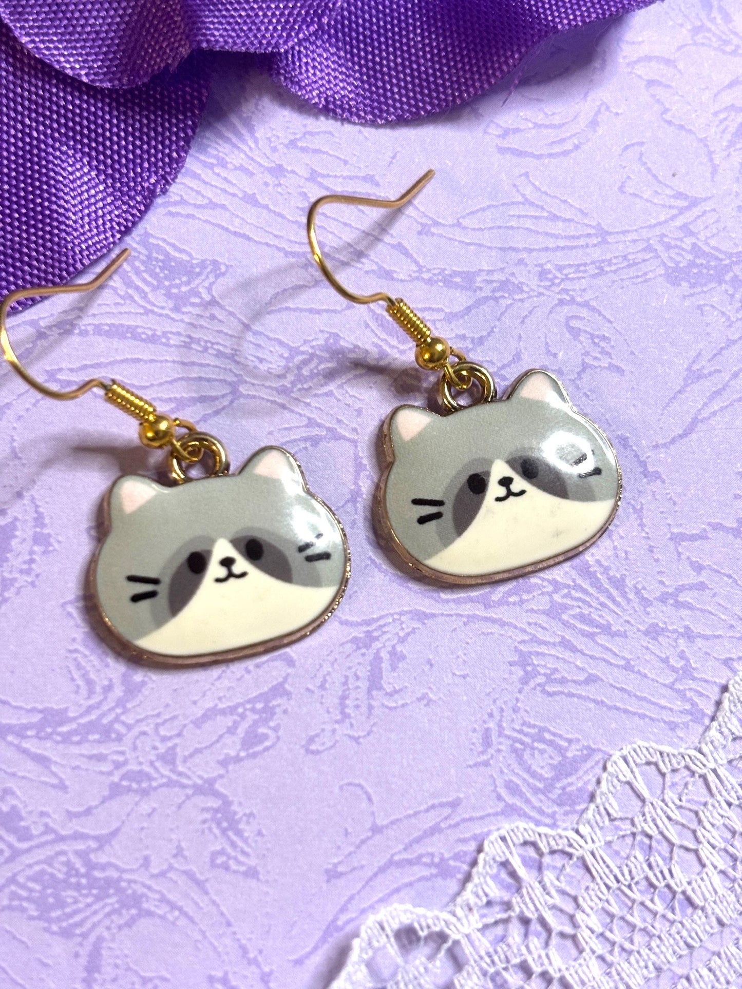 Cute Cat Face Earrings Enamel Cat Jewelry Gold Plated Lightweight Hypoallergenic Hooks Adorable Gift for Cat Lovers in Fun Colors