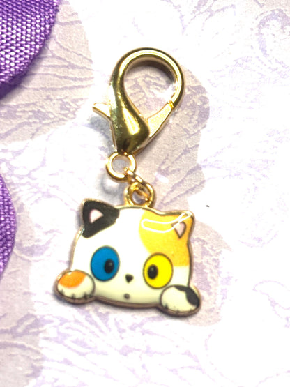 Cute Cat Face Purse Charm Bag Charm Bookbag Charm with Gold Plated Back and Lobster Claw Clasp in Five Fun Color Options