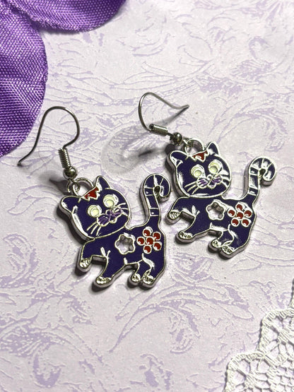 Funny Cat Earrings Enamel Cat Jewelry Silver Plated Lightweight Hypoallergenic Hooks Humorous Gift for Cat Lovers in Bold Fun Colors