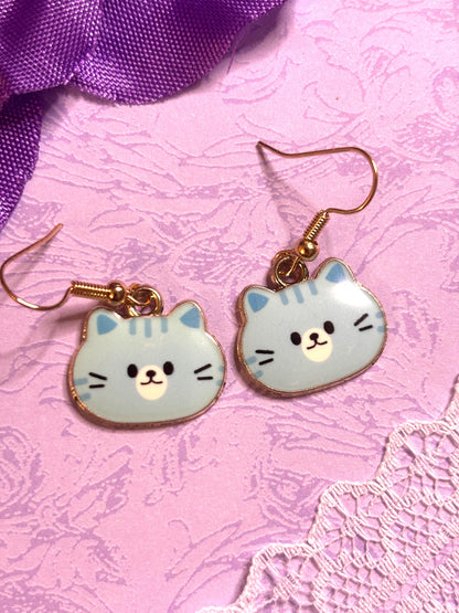 Cute Cat Face Earrings Enamel Cat Jewelry Gold Plated Lightweight Hypoallergenic Hooks Adorable Gift for Cat Lovers in Fun Colors