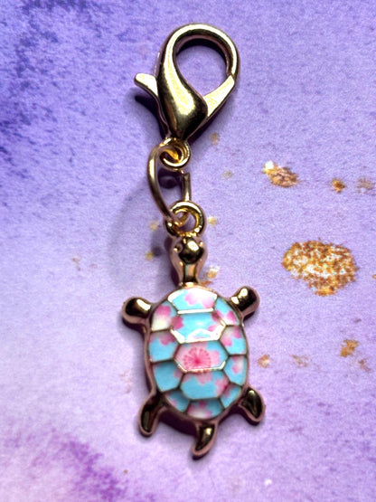 Colorful Turtle Purse Charm Enamel Turtle Bag Charm Cute Turtle Keychain Zipper Pull Colorful Turtle Gift Gold Lobster Clasp Marine Life