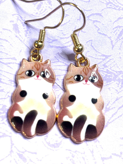 Cuddly Cat Earrings with Vivid Enamel Colors Gold Backs and Hypoallergenic Hooks in Nine Adorable Color Options for Cat Lovers