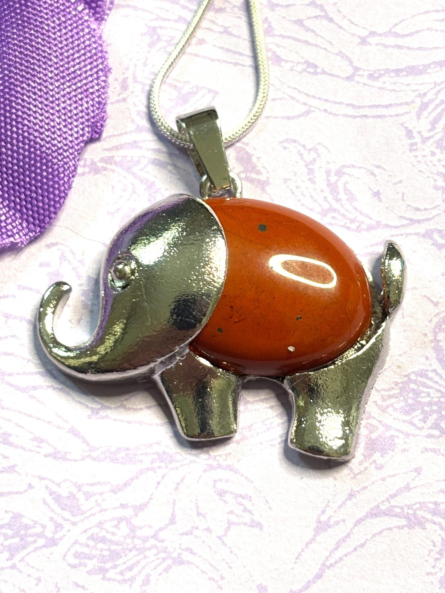 Natural Stone Elephant Pendant Necklace with Silver Accents and 925 Silver Chain in Five Gemstone Color Options