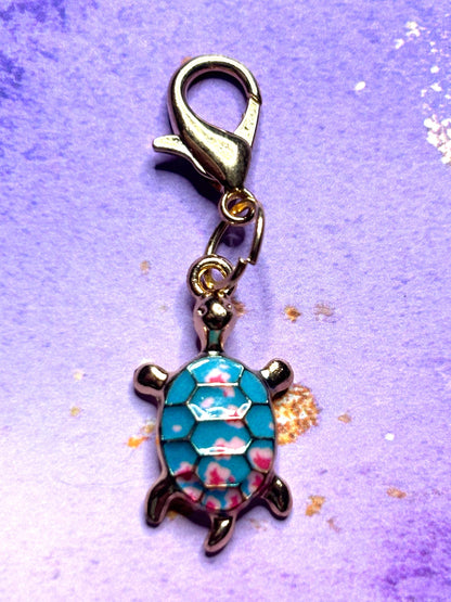 Colorful Turtle Purse Charm Enamel Turtle Bag Charm Cute Turtle Keychain Zipper Pull Colorful Turtle Gift Gold Lobster Clasp Marine Life