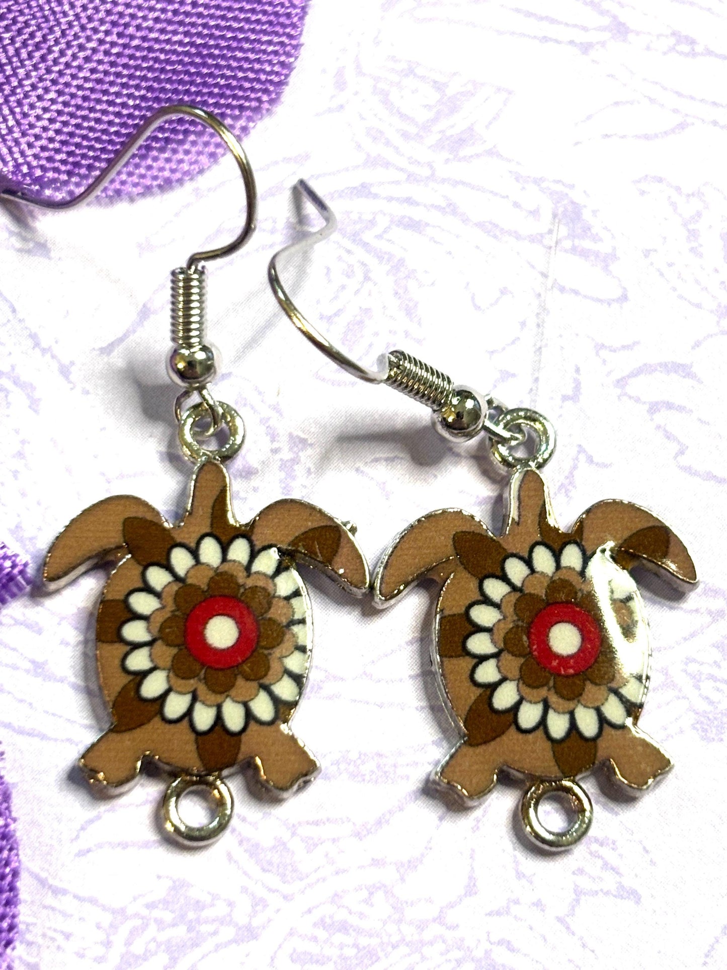 Colorful Turtle Earrings with Vivid Enamel Colors Silver Backs and Hypoallergenic Hooks in Seven Fun and Bright Color Options