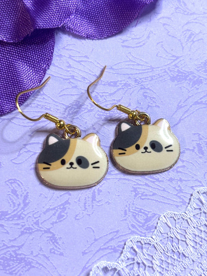 Cute Cat Face Earrings Enamel Cat Jewelry Gold Plated Lightweight Hypoallergenic Hooks Adorable Gift for Cat Lovers in Fun Colors
