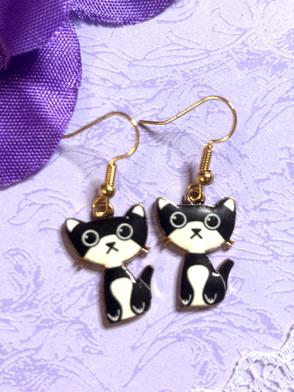 Small Sweet Cat Earrings Enamel Cat Jewelry Gold Plated Lightweight Hypoallergenic Hooks Cute Petite Gift for Cat Lovers in Soft Colors