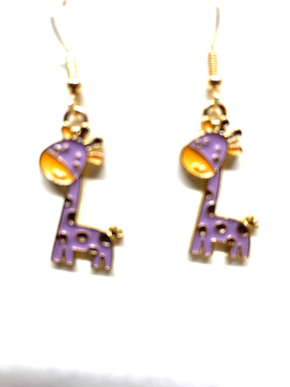Colorful Giraffe Earrings, Giraffe Earrings, Animal Earrings, Giraffe Jewelry, Animal Lovers Jewelry, Enamel and Gold Giraffe Earrings