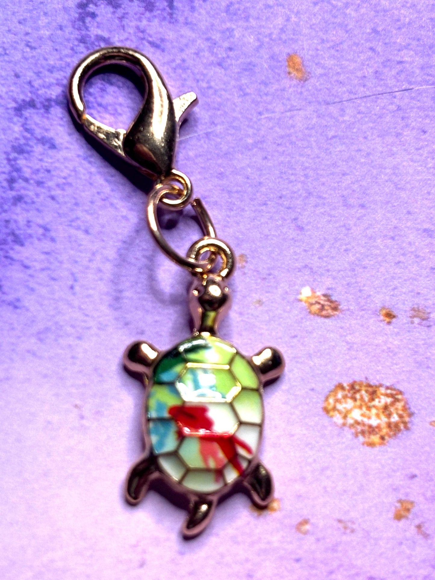 Colorful Turtle Purse Charm Enamel Turtle Bag Charm Cute Turtle Keychain Zipper Pull Colorful Turtle Gift Gold Lobster Clasp Marine Life