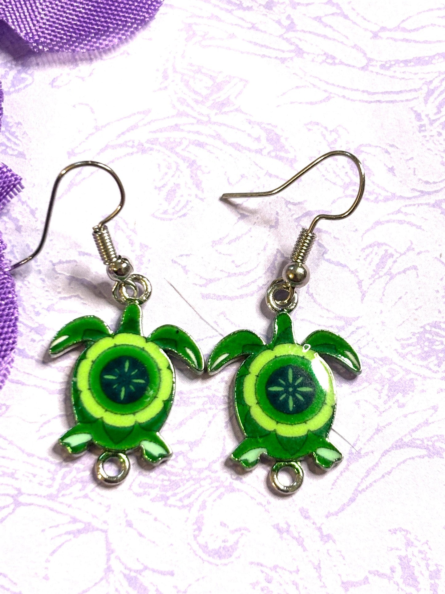 Colorful Turtle Earrings with Vivid Enamel Colors Silver Backs and Hypoallergenic Hooks in Seven Fun and Bright Color Options