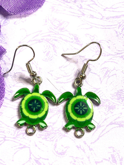 Colorful Turtle Earrings with Vivid Enamel Colors Silver Backs and Hypoallergenic Hooks in Seven Fun and Bright Color Options