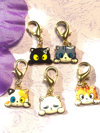 Cute Cat Face Purse Charm Bag Charm Bookbag Charm with Gold Plated Back and Lobster Claw Clasp in Five Fun Color Options