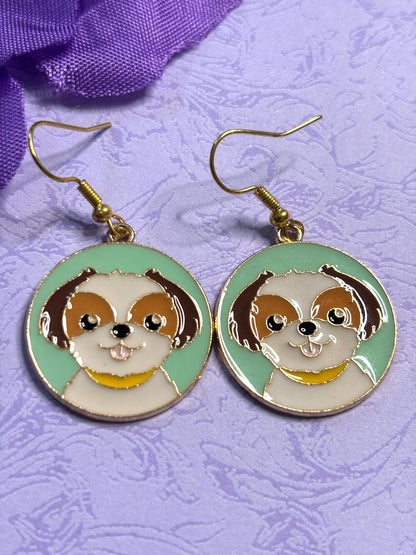 Round Dog Earrings with Vivid Enamel Colors Gold Plated Backs and Hypoallergenic Hooks Featuring Huskies Poodles Doodles and More