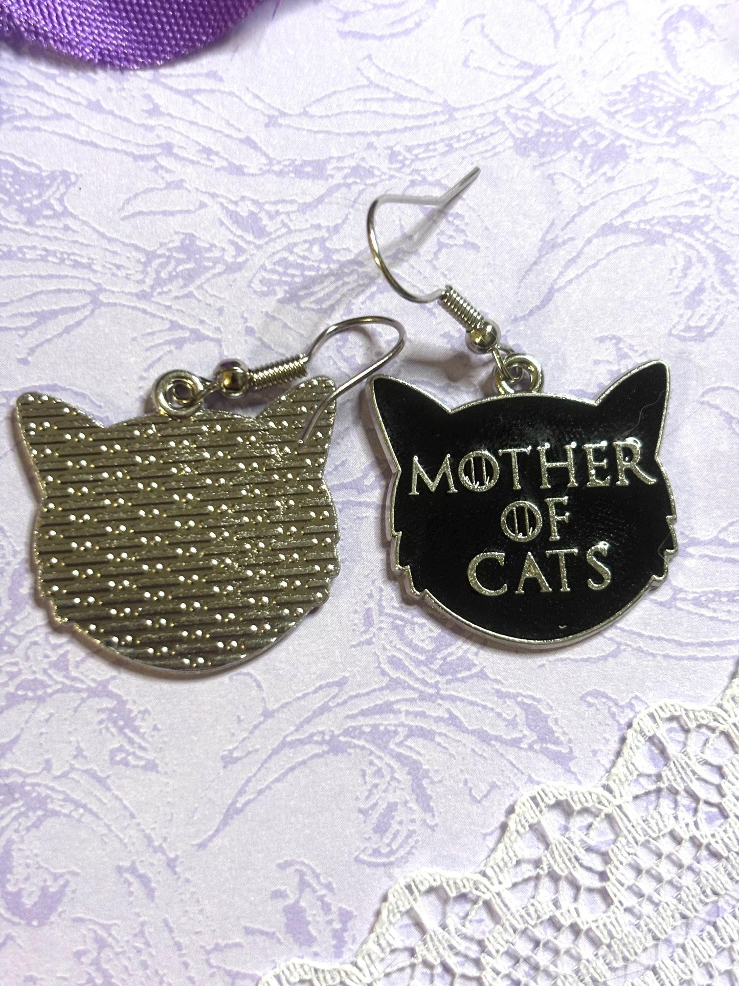 Mother of Cats Cat Earrings Enamel Cat Jewelry Silver Plated Lightweight Hypoallergenic Hooks Funny Gift for Cat Moms and Pet Lovers