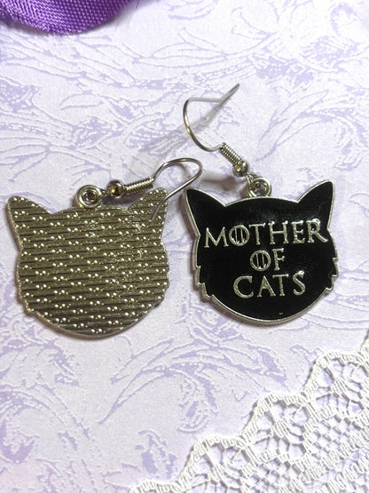 Mother of Cats Cat Earrings Enamel Cat Jewelry Silver Plated Lightweight Hypoallergenic Hooks Funny Gift for Cat Moms and Pet Lovers