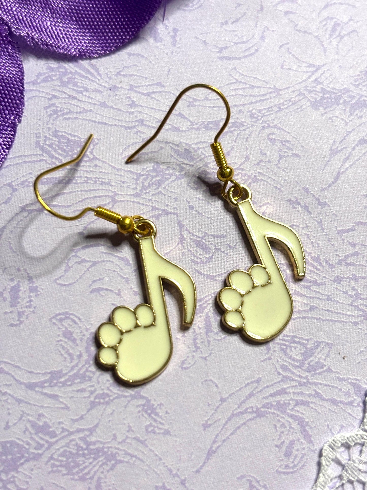 Musical Cat Earrings Enamel Cat Jewelry Gold or Silver Plated Lightweight Hypoallergenic Hooks Music Lover Gift for Cat and Piano Fans