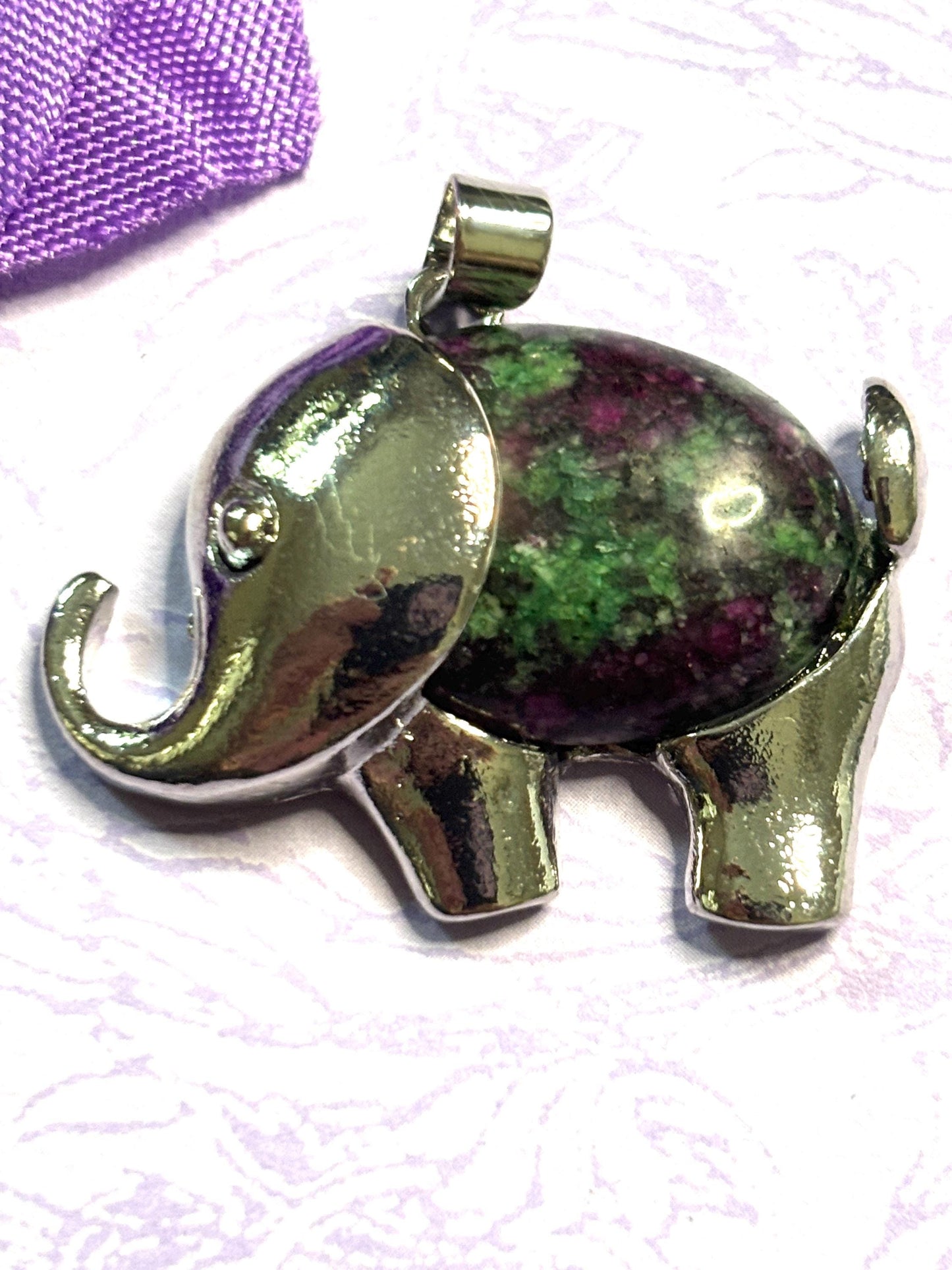 Natural Stone Elephant Pendant Necklace with Silver Accents and 925 Silver Chain in Five Gemstone Color Options