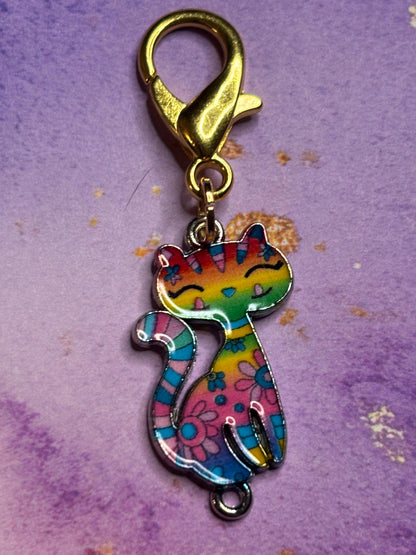 Sassy Cat Purse Charm Enamel Cat Bag Charm Kitty Keychain Zipper Pull Colorful Cat Gift Gold Lobster Clasp Cute Fun Accessory Cat Lovers