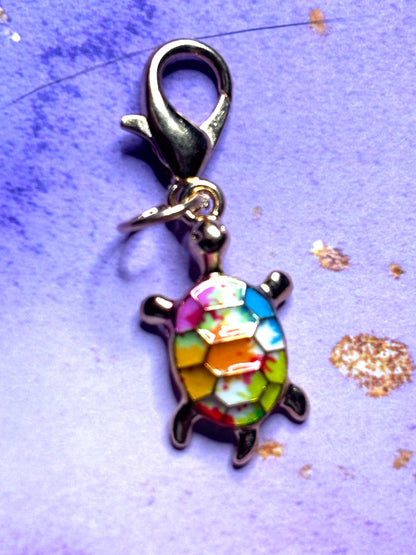 Colorful Turtle Purse Charm Enamel Turtle Bag Charm Cute Turtle Keychain Zipper Pull Colorful Turtle Gift Gold Lobster Clasp Marine Life