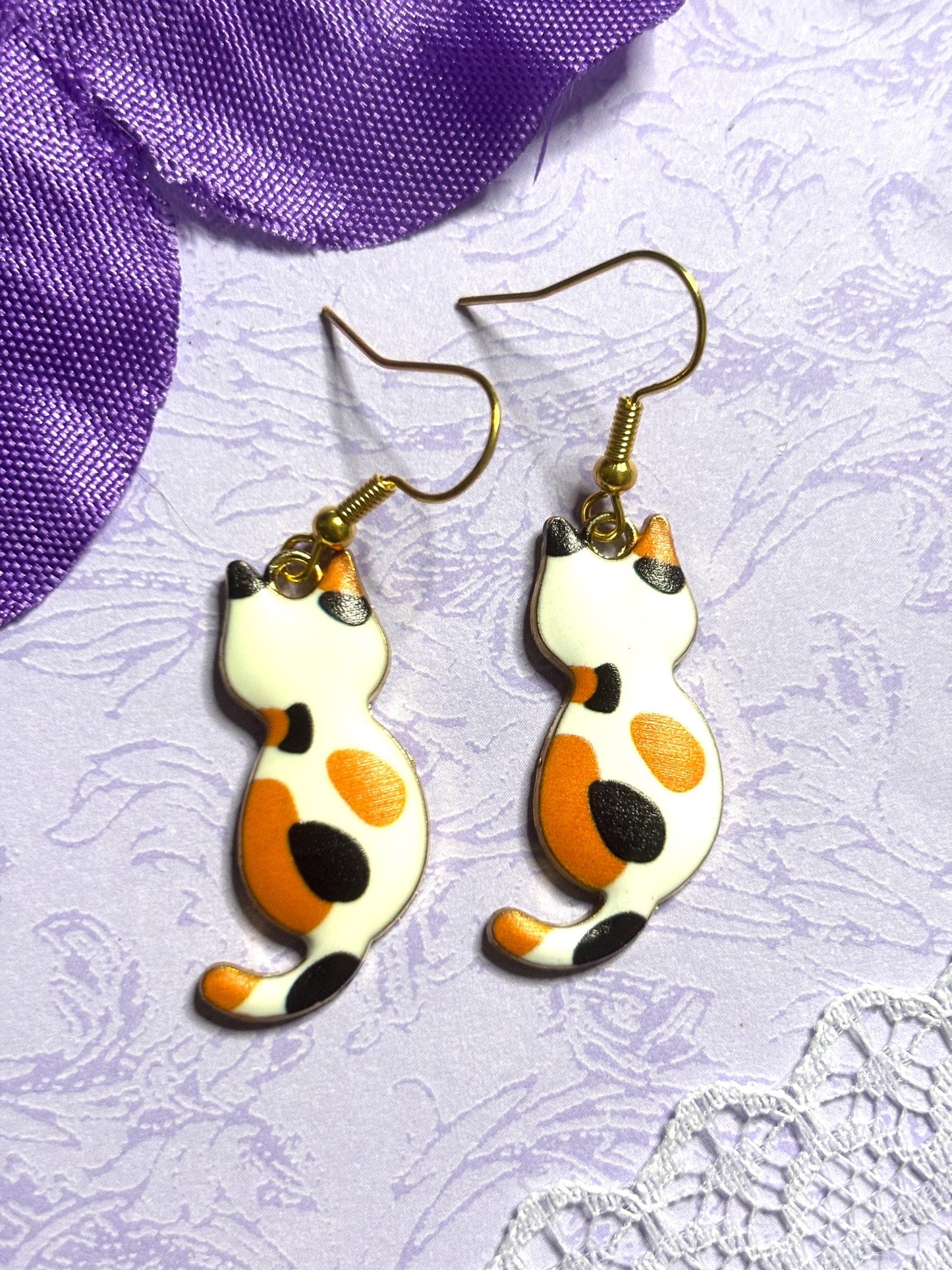 Floral Cat Earrings Enamel Cat Jewelry Gold Plated Lightweight Hypoallergenic Hooks Cute Cat Lover Gift in Floral and Animal Breed Styles