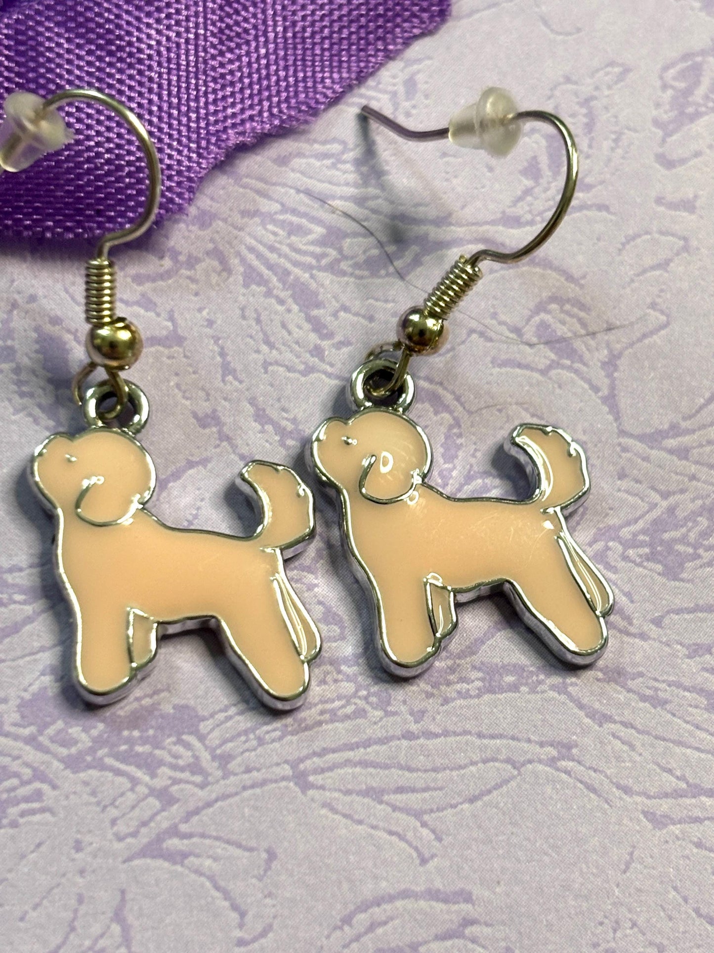 Retriever Puppy Earrings with Vivid Enamel Colors Silver Plated Backs and Hypoallergenic Hooks in Black White Pink and Blue
