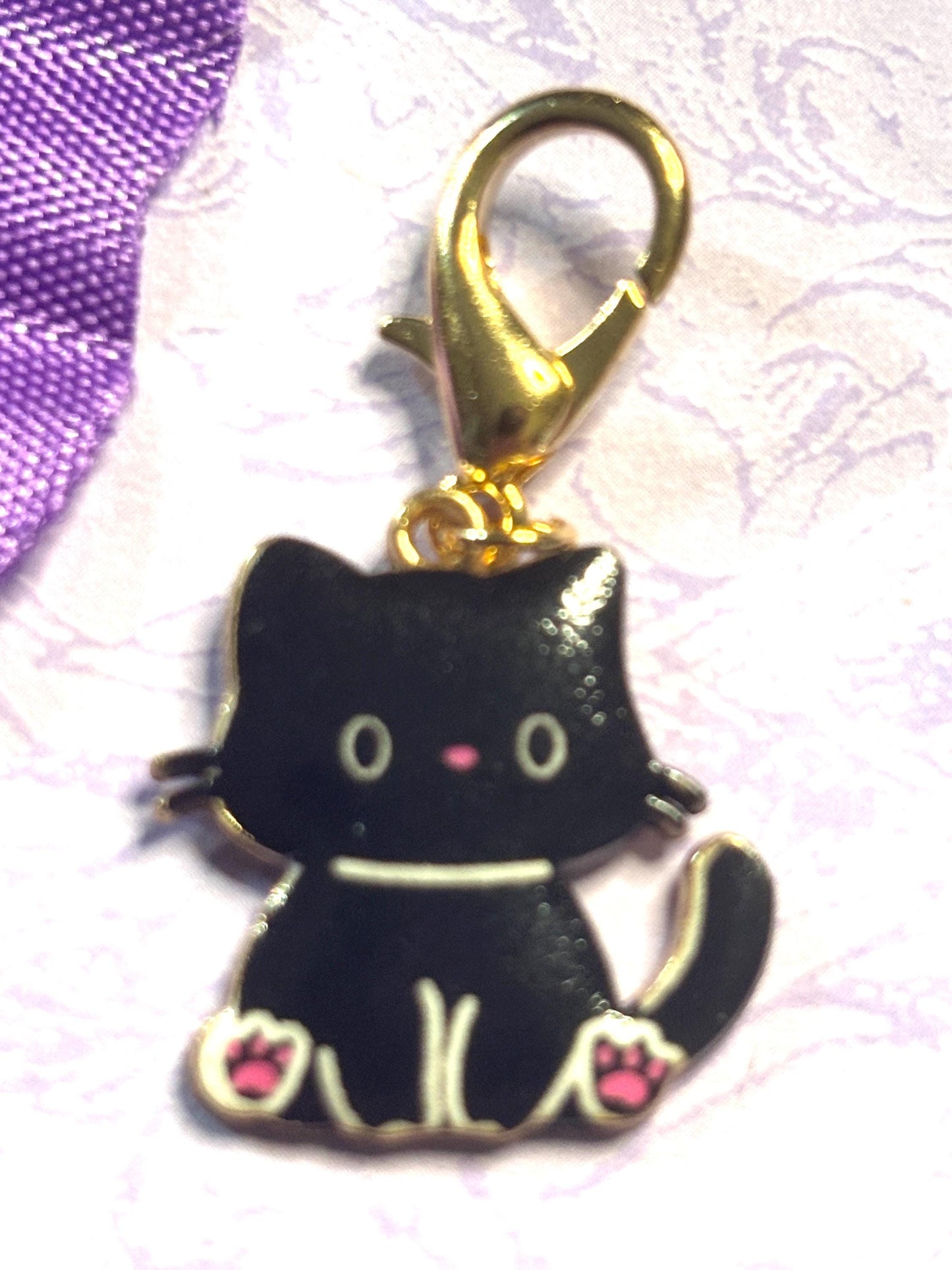 Cute Kitten Purse Charm Bag Charm Bookbag Charm Zipper Pull with Gold Plated Back and Lobster Claw Clasp in Six Adorable Cat Colors