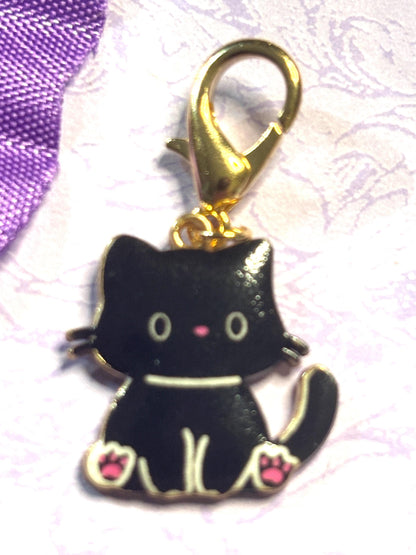 Cute Kitten Purse Charm Bag Charm Bookbag Charm Zipper Pull with Gold Plated Back and Lobster Claw Clasp in Six Adorable Cat Colors