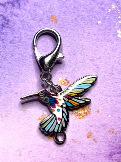 Colorful Hummingbird Purse Charm Enamel Bird Bag Charm Hummingbird Keychain Zipper Pull Colorful Bird Gift Silver Lobster Clasp Wildlife