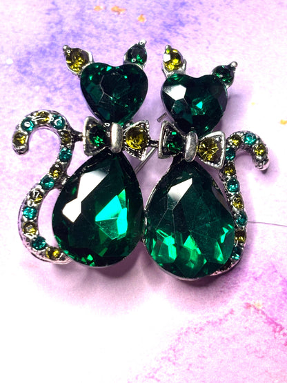 Sparkly Faceted Gem and Rhinestone Cat Broaches Pins Glittering Kitty Jewelry Colorful Gem Cat Broach Cute Feline Pins in 5 Styles
