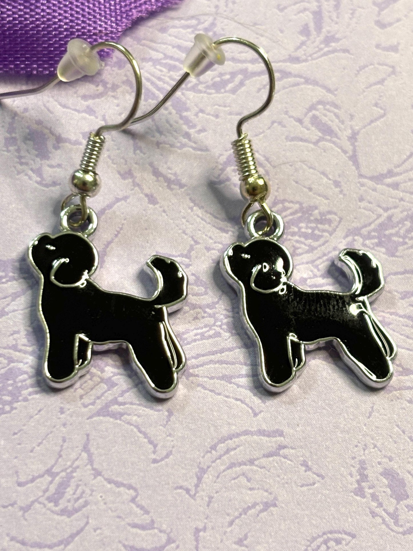 Retriever Puppy Earrings with Vivid Enamel Colors Silver Plated Backs and Hypoallergenic Hooks in Black White Pink and Blue