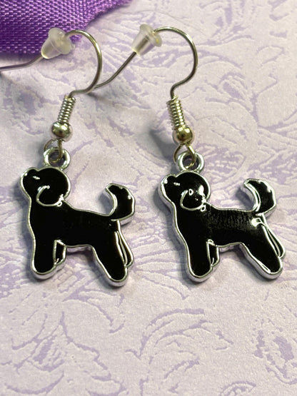 Retriever Puppy Earrings with Vivid Enamel Colors Silver Plated Backs and Hypoallergenic Hooks in Black White Pink and Blue