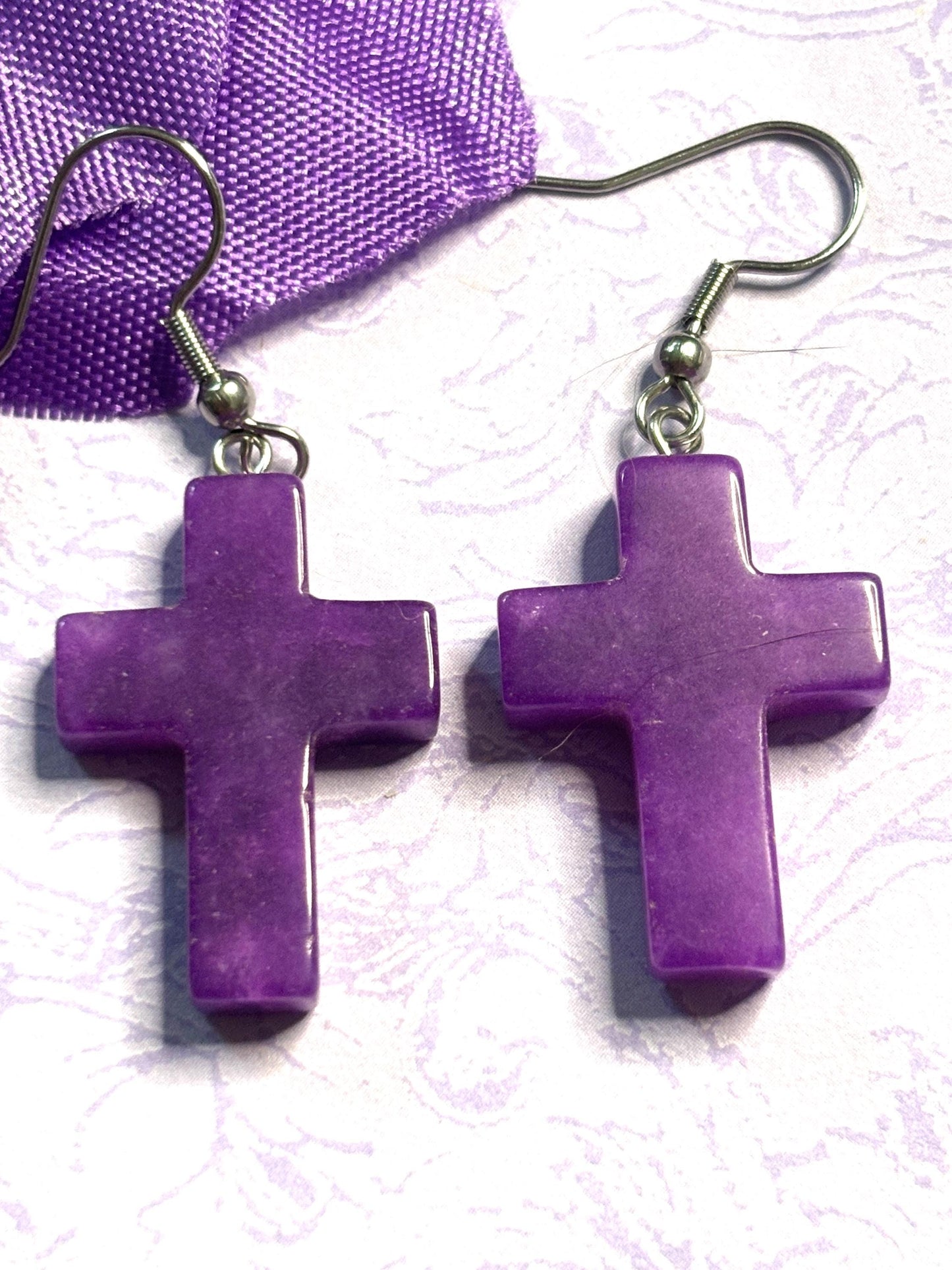 Natural Stone Cross Earrings with Hypoallergenic Hooks in Eight Gemstone Color Options Spiritual Lightweight Handmade Jewelry