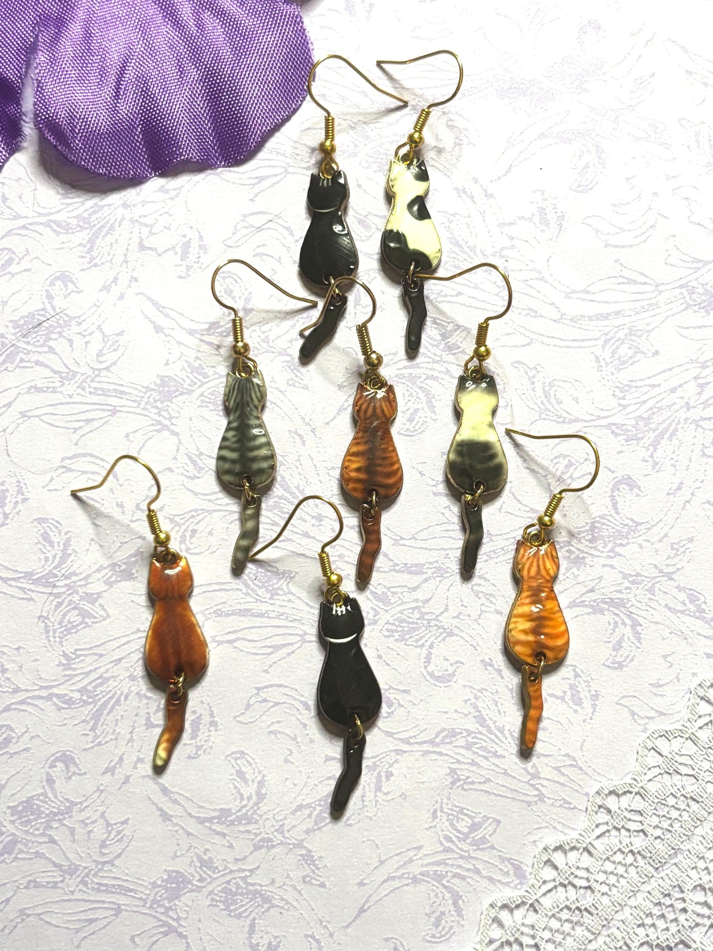 Silhouette Cat Earrings Enamel Cat Jewelry Gold Plated Lightweight Hypoallergenic Hooks Cute Gift for Cat Lovers in Multiple Colors