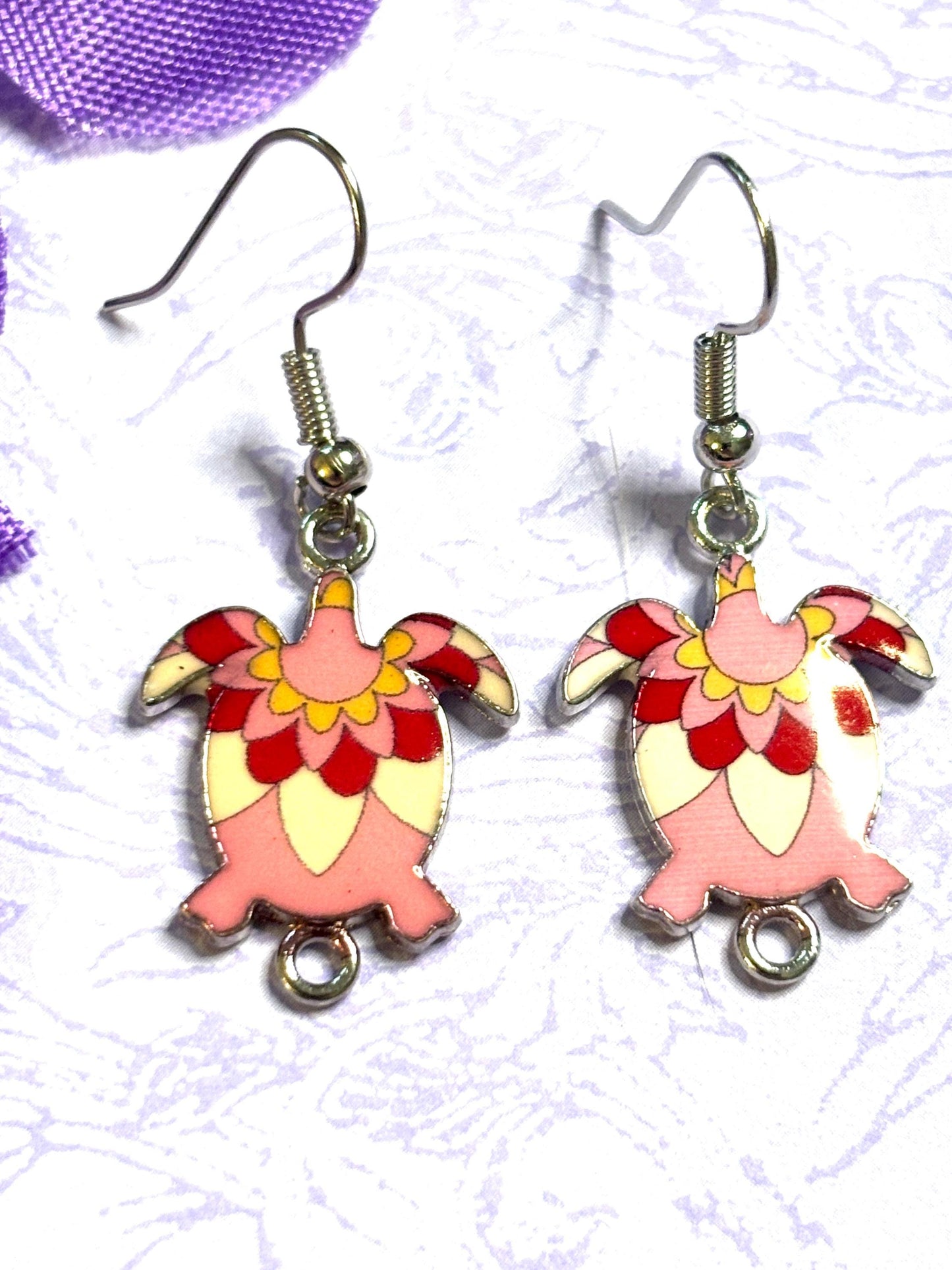 Colorful Turtle Earrings with Vivid Enamel Colors Silver Backs and Hypoallergenic Hooks in Seven Fun and Bright Color Options