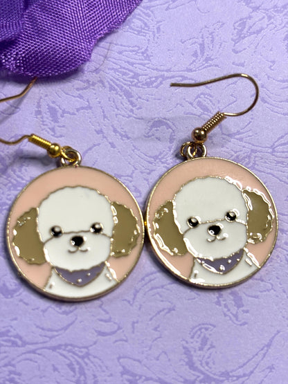 Round Dog Earrings with Vivid Enamel Colors Gold Plated Backs and Hypoallergenic Hooks Featuring Huskies Poodles Doodles and More