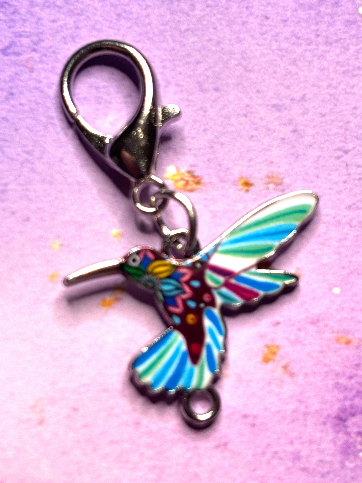 Colorful Hummingbird Purse Charm Enamel Bird Bag Charm Hummingbird Keychain Zipper Pull Colorful Bird Gift Silver Lobster Clasp Wildlife