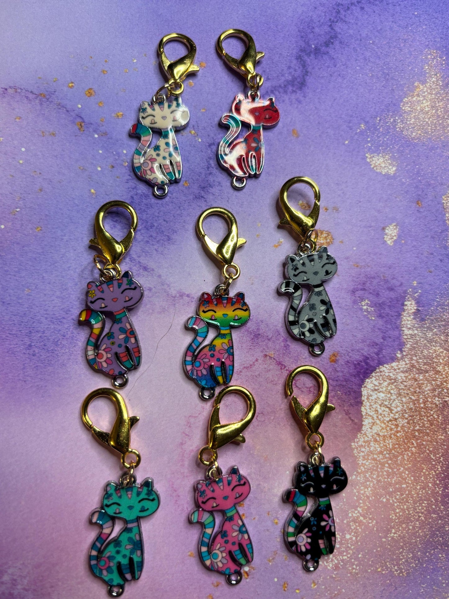 Sassy Cat Purse Charm Enamel Cat Bag Charm Kitty Keychain Zipper Pull Colorful Cat Gift Gold Lobster Clasp Cute Fun Accessory Cat Lovers