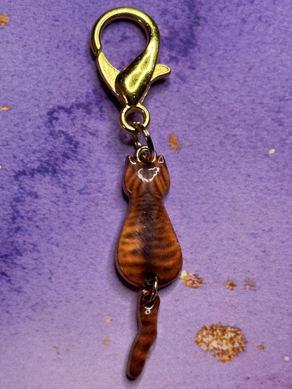 Silhouette Cat Purse Charm Enamel Cat Bag Charm Dangly Tail Kitty Keychain Zipper Pull Colorful Cat Gift Gold Lobster Clasp Cat lovers