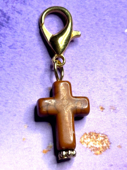 Cross Purse Charm Gemstone Cross Bag Charm Religious Keychain Zipper Pull Colorful Faith Gift Spiritual Accessory Christian gift for her