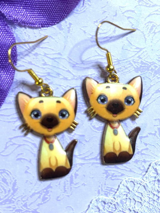 Sweet Cat Earrings Enamel Cat Jewelry Gold Plated Lightweight Hypoallergenic Hooks Cute Gift for Cat Lovers in Siamese and Tuxedo Styles
