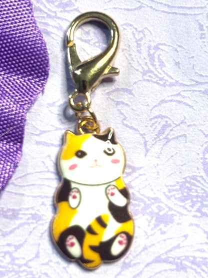 Cuddly Cat Purse Charm Bag Charm Bookbag Charm Zipper Pull with Gold Plated Back and Lobster Claw Clasp in Six Cute Cat Color Options