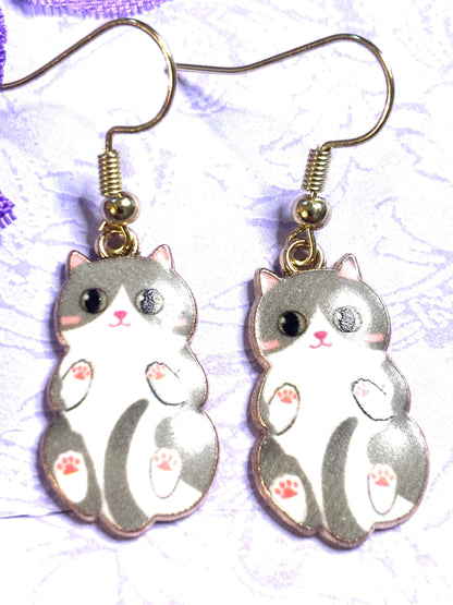 Cuddly Cat Earrings with Vivid Enamel Colors Gold Backs and Hypoallergenic Hooks in Nine Adorable Color Options for Cat Lovers