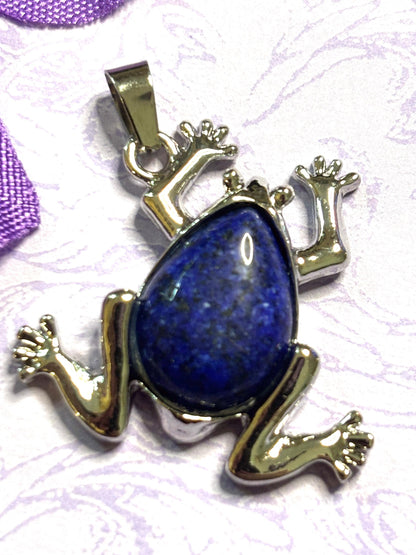 Natural Stone Frog Pendant Necklaces with Silver Accents and 925 Silver Chain in Six Gemstone Color Options Nature Lover Jewelry