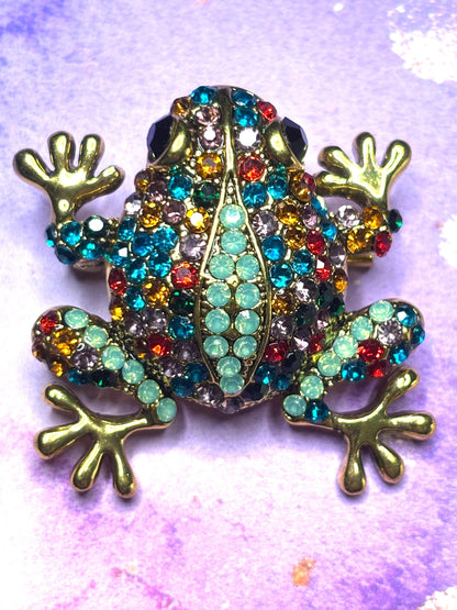 Rhinestone Frog Broaches Pins Sparkling Frog Jewelry Colorful Black and Green Gem Frog Broach Cute Animal Pins for Women