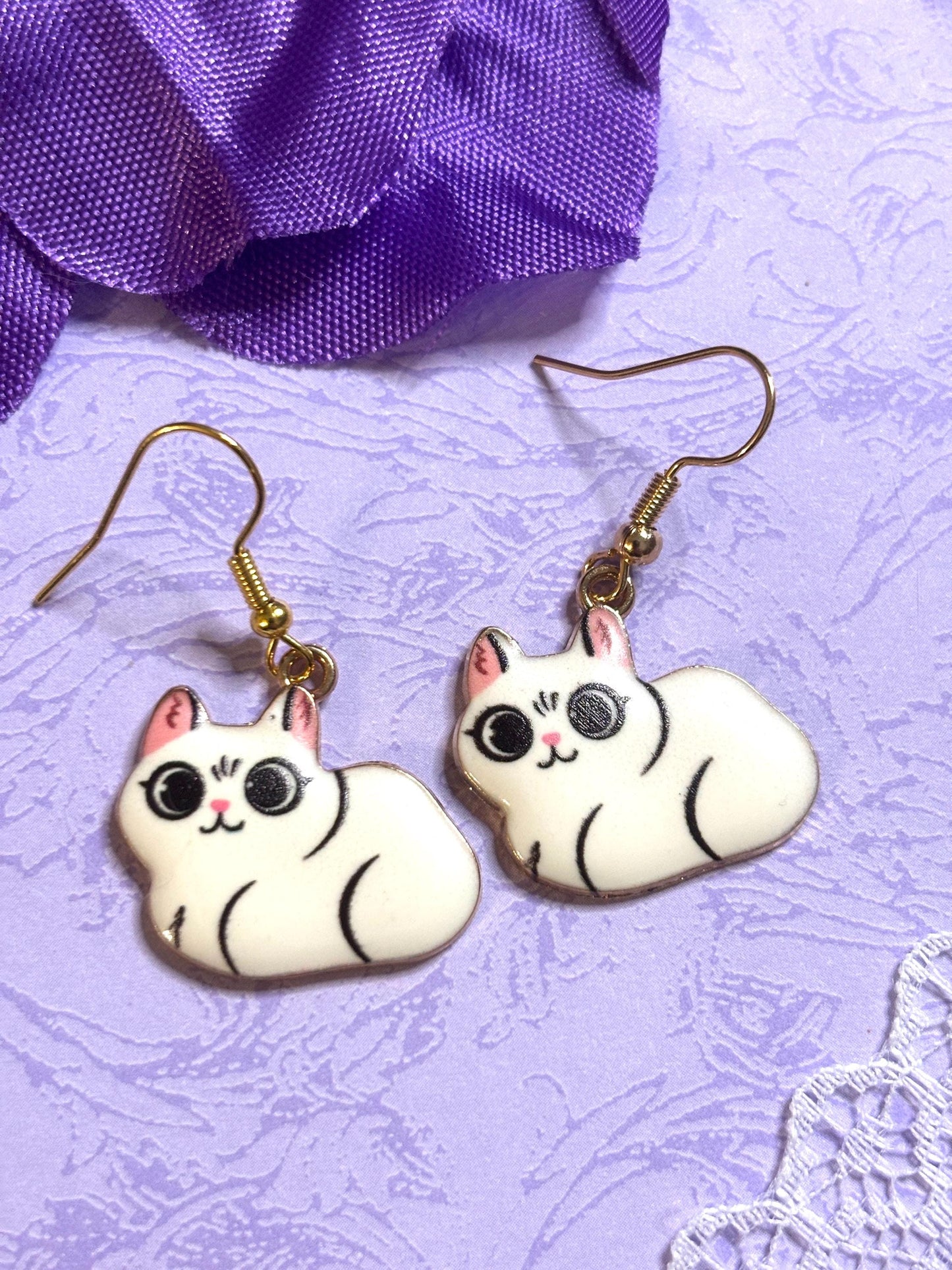 Cuddly Cat Earrings Enamel Cat Jewelry Gold Plated Lightweight Hypoallergenic Hooks Adorable Gift for Cat Lovers in Multiple Styles