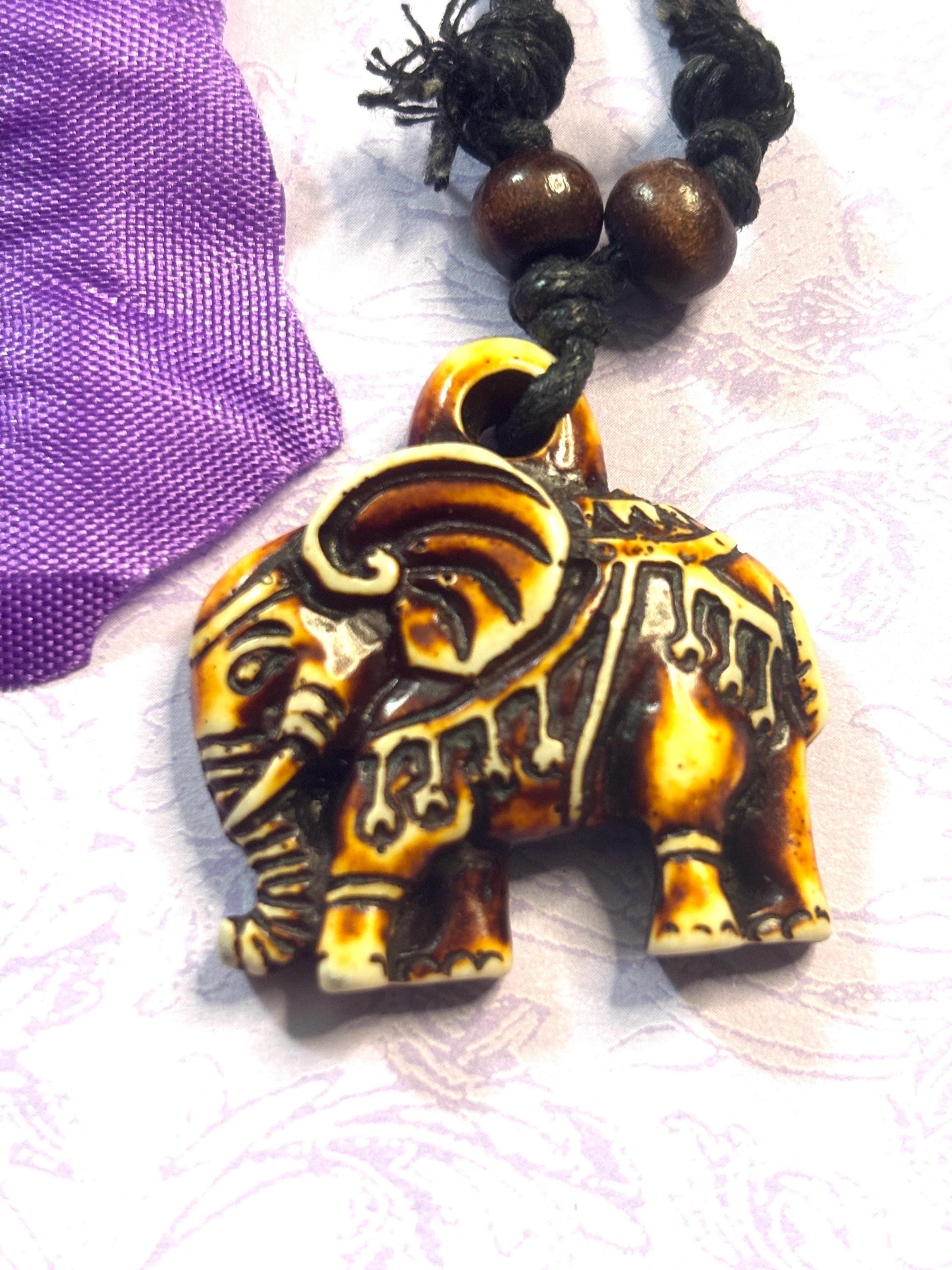 Faux Ivory Elephant Pendant Necklace Adjustable Leather Cord Tribal Style Elephant Jewelry Boho Animal Necklace for Nature Lover Gift