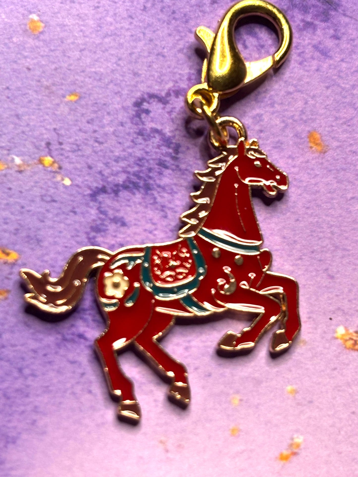 Horse Purse Charm Enamel Horse Bag Charm Equestrian Keychain Zipper Pull Colorful Horse Gift Gold Lobster Clasp Equine Gift